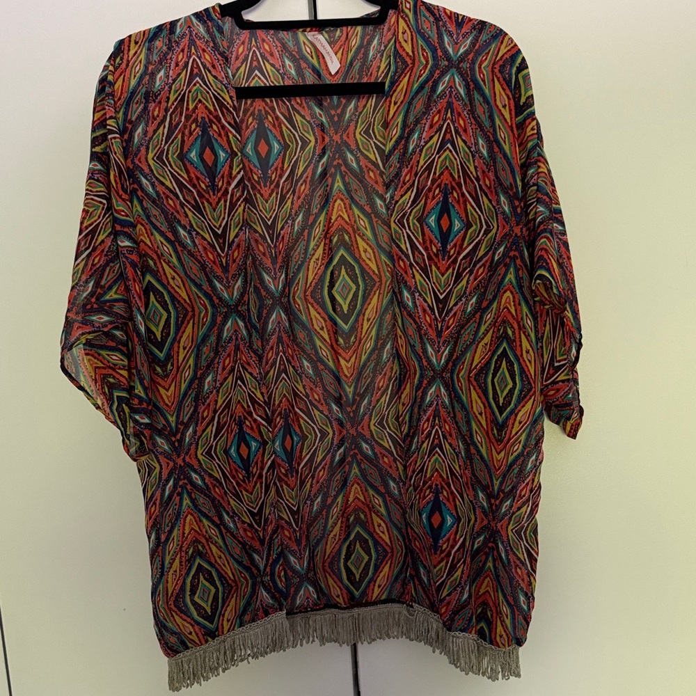 Women one size Colorful Geometric Patterned Poncho coverup vest swimwear boho